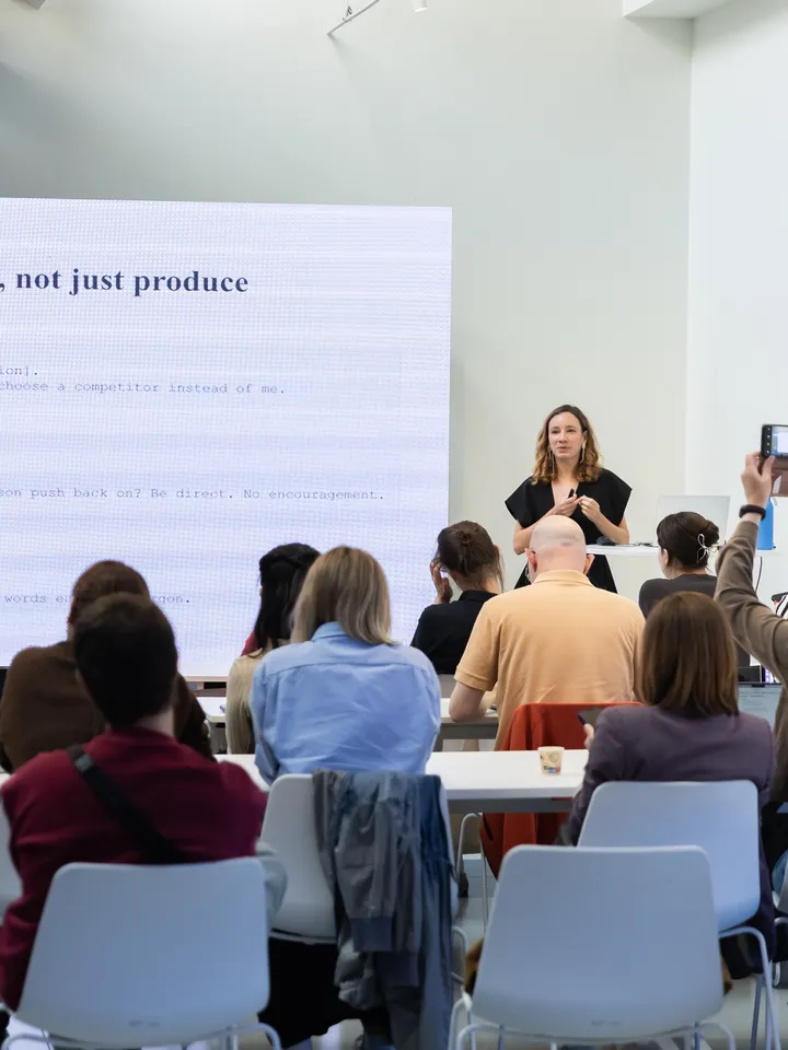 Elena Zhigalina running an AI workshop for marketers